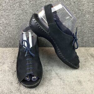 Natural Sport Navy Blue Sandal Wedge Heel Nubuck Leather Peep Toe Size 7M